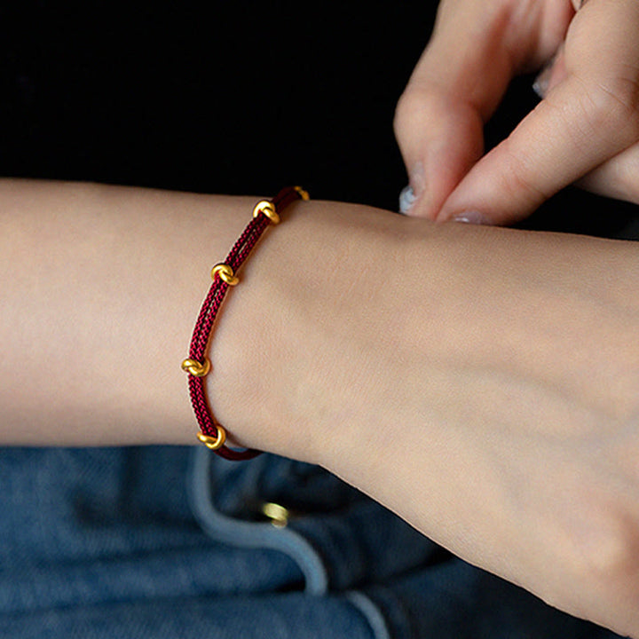 Bracelet en corde tressée fait main avec motif de nœud de souhait en or 999 de Buddha Stones - image 8