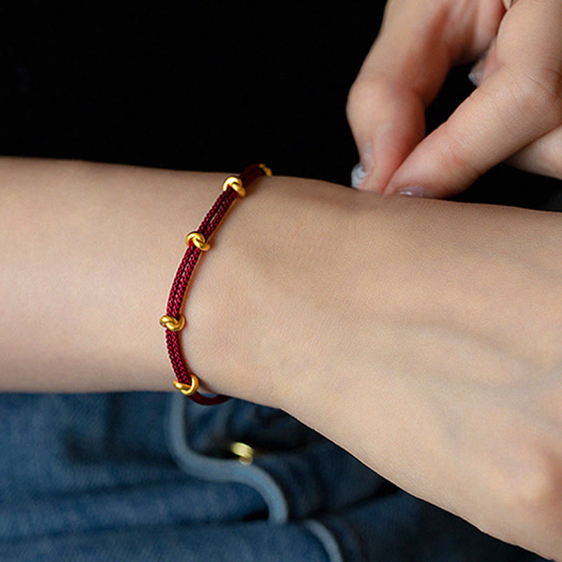 Bracelet en corde tressée fait main avec motif de nœud de souhait en or 999 de Buddha Stones
