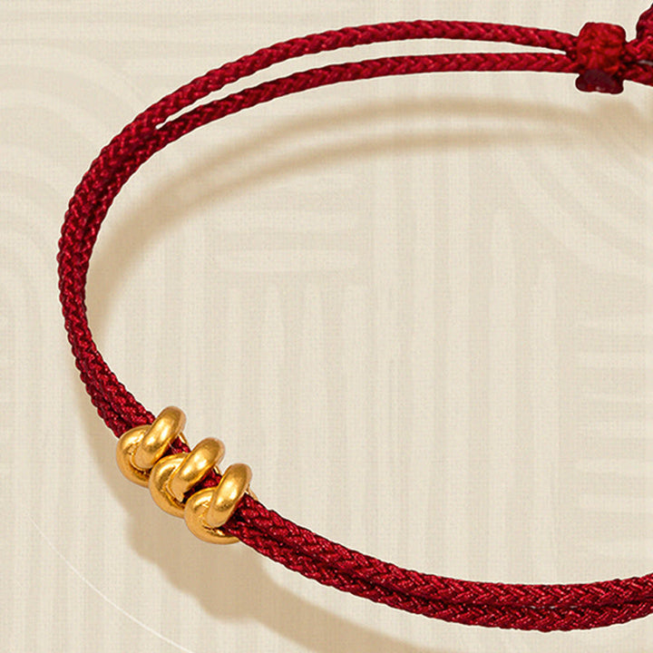 Bracelet en corde tressée fait main avec motif de nœud de souhait en or 999 de Buddha Stones