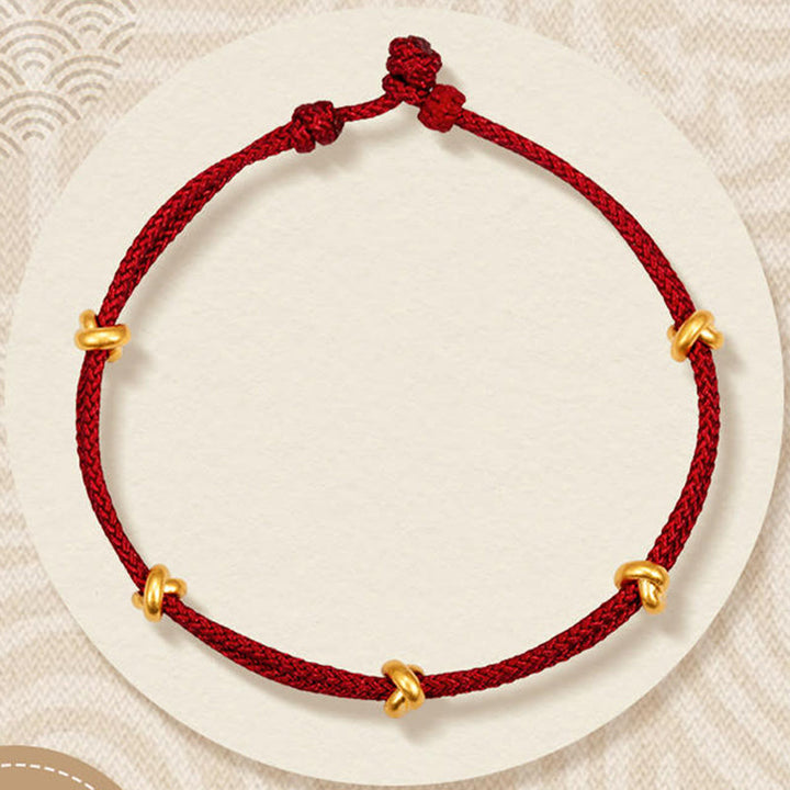Bracelet en corde tressée fait main avec motif de nœud de souhait en or 999 de Buddha Stones