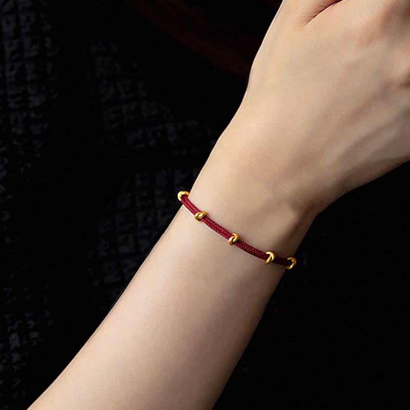 Bracelet en corde tressée fait main avec motif de nœud de souhait en or 999 de Buddha Stones