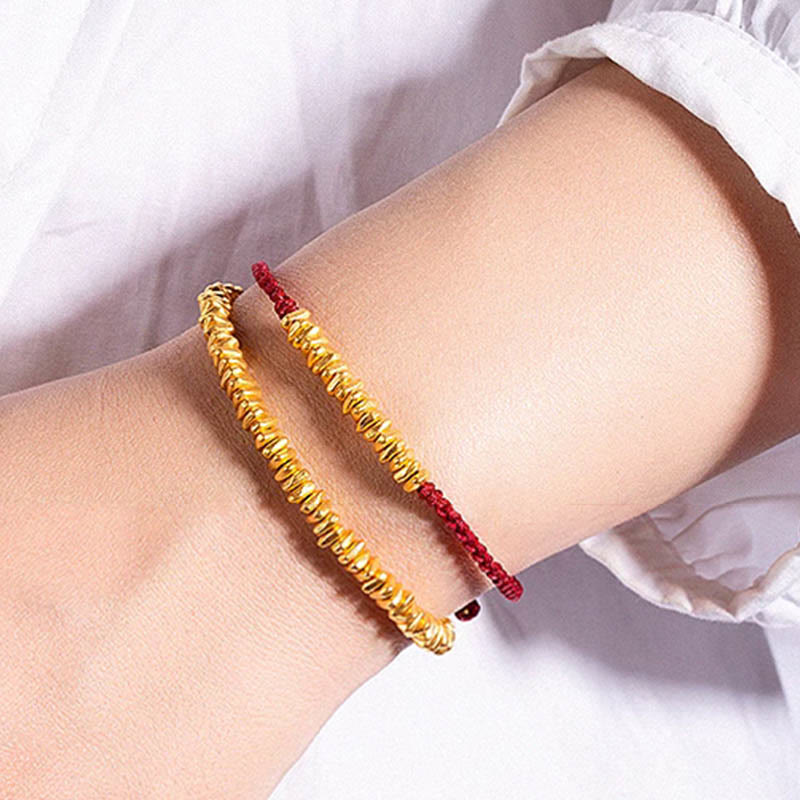 Bracelet en corde tressée de protection fait main en petites pièces d'or 999 Buddha Stones