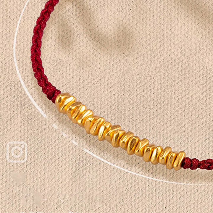 Bracelet en corde tressée de protection fait main en petites pièces d'or 999 Buddha Stones - Rouge cerise (Or environ 0,75 g) - 21 cm - image 8