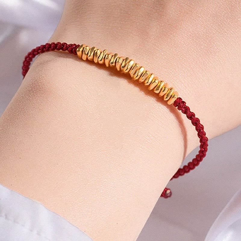 Bracelet en corde tressée de protection fait main en petites pièces d'or 999 Buddha Stones