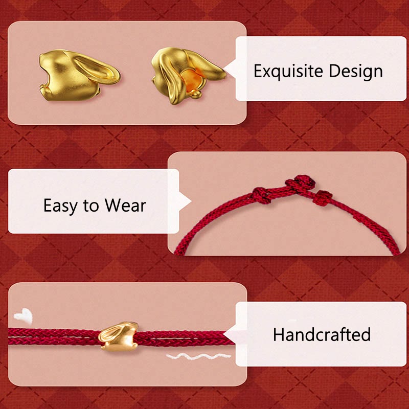 Bracelet en corde tressée fait main avec petit lapin porte-bonheur en or 999 de Buddha Stones - image 5