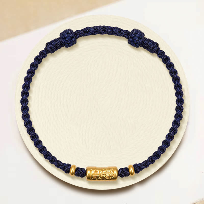 Bracelet porte-bonheur en or 999 Buddha Stones , design sculpté, corde tressée solide faite à la main