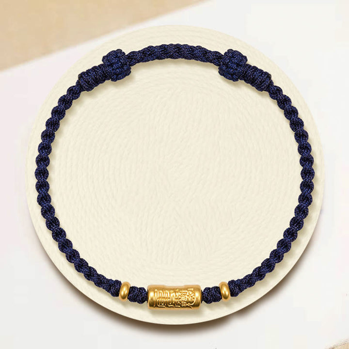 Bracelet porte-bonheur en or 999 Buddha Stones , design sculpté, corde tressée solide faite à la main