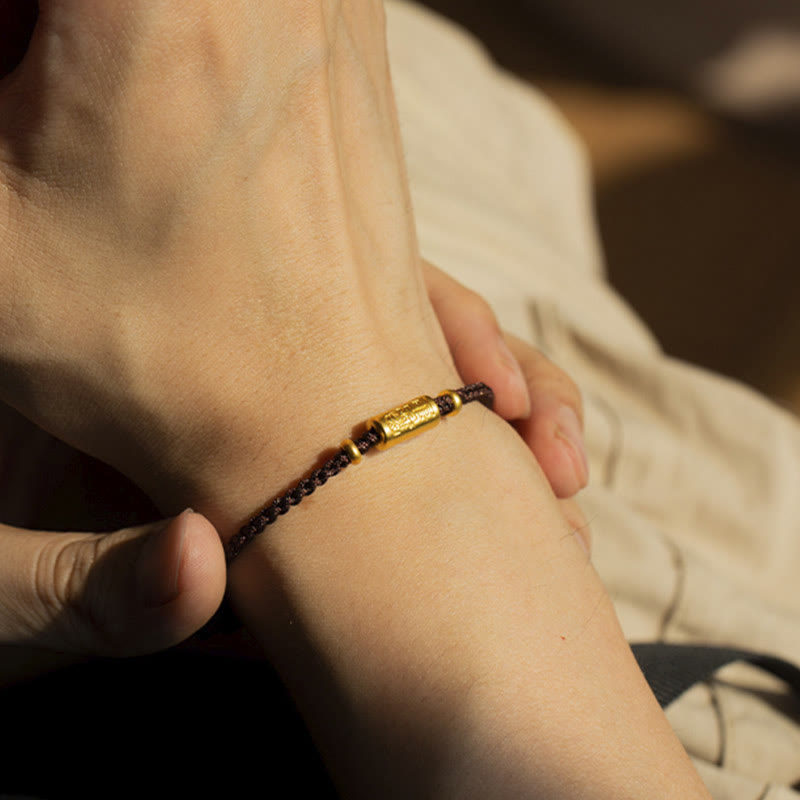 Bracelet porte-bonheur en or 999 Buddha Stones , design sculpté, corde tressée solide faite à la main - Brun (Or environ 0,68 g) - 21 cm - image 12