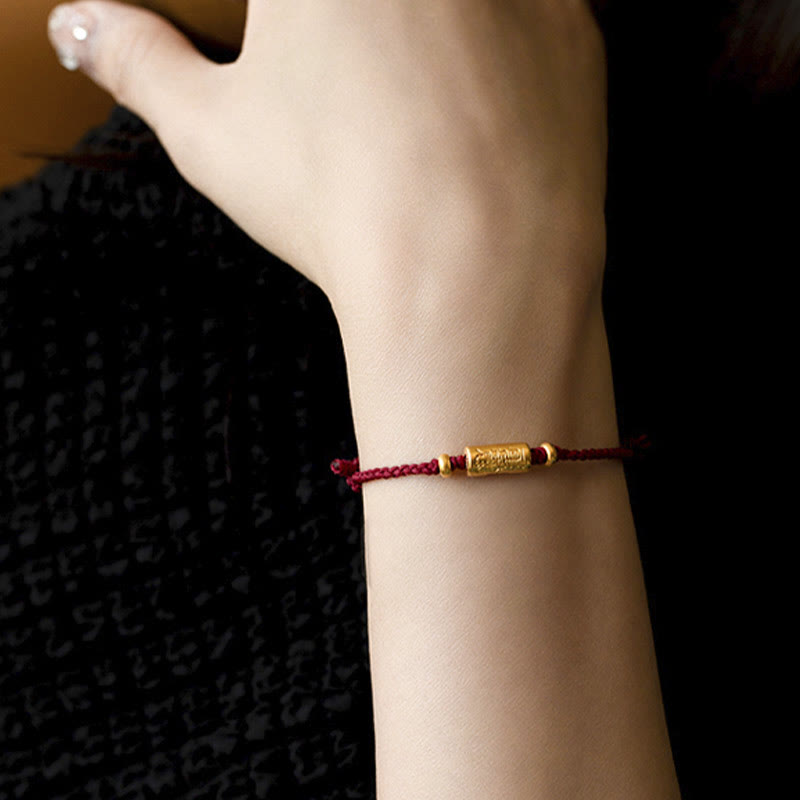 Bracelet porte-bonheur en or 999 Buddha Stones , design sculpté, corde tressée solide faite à la main - Rouge vin (doré, environ 0,68 g) - 21 cm - image 3