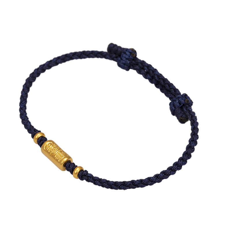 Bracelet porte-bonheur en or 999 Buddha Stones , design sculpté, corde tressée solide faite à la main