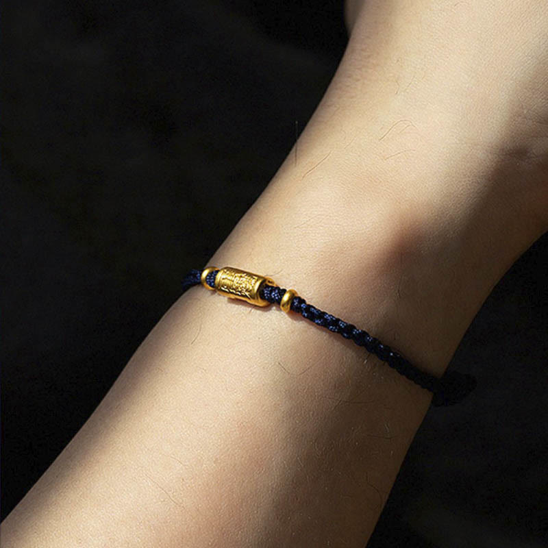Bracelet porte-bonheur en or 999 Buddha Stones , design sculpté, corde tressée solide faite à la main