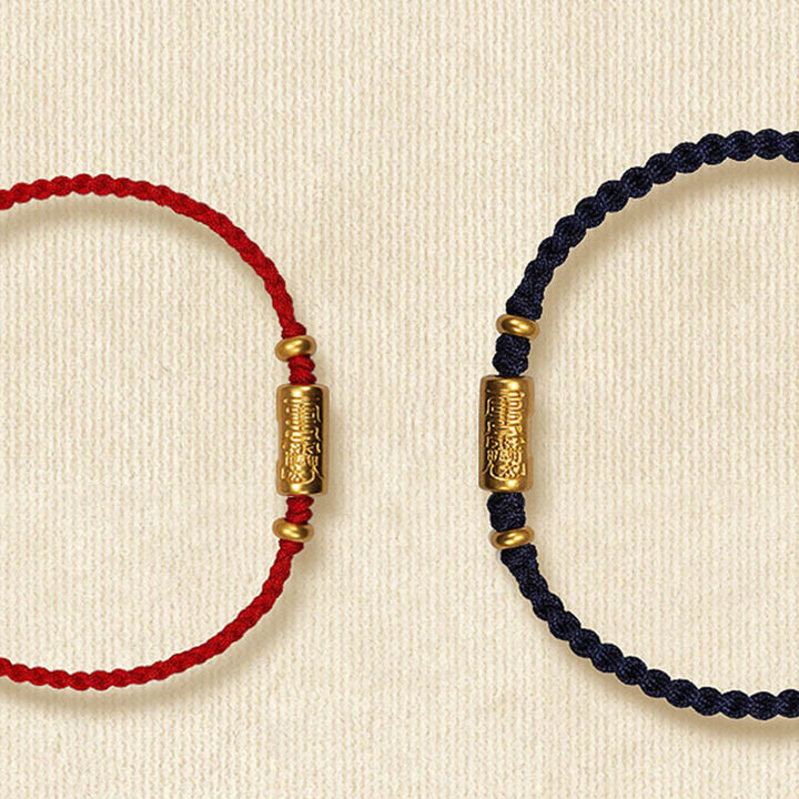 Bracelet porte-bonheur en or 999 Buddha Stones , design sculpté, corde tressée solide faite à la main