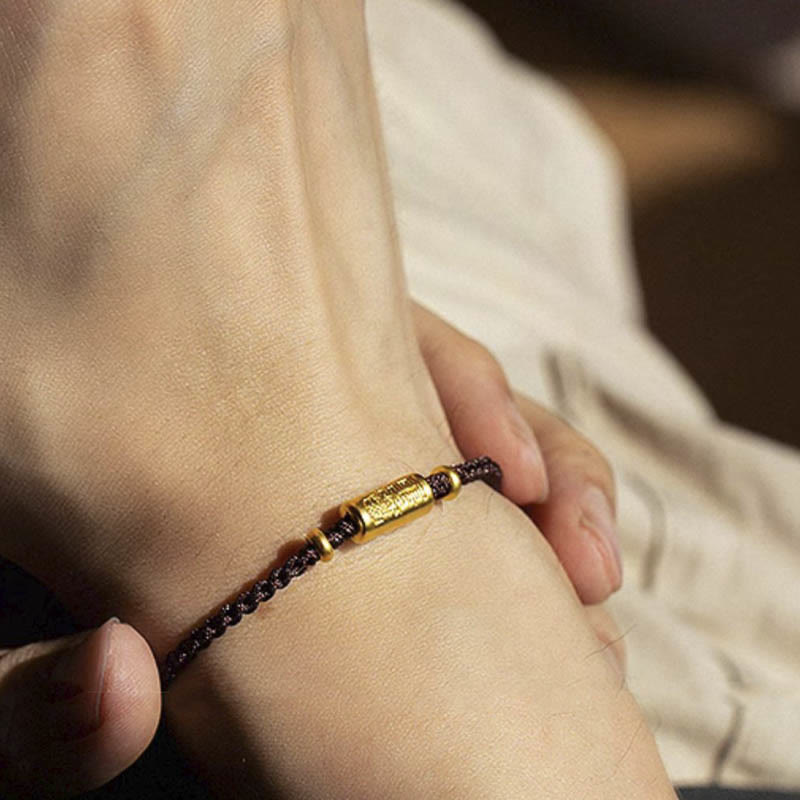 Bracelet porte-bonheur en or 999 Buddha Stones , design sculpté, corde tressée solide faite à la main