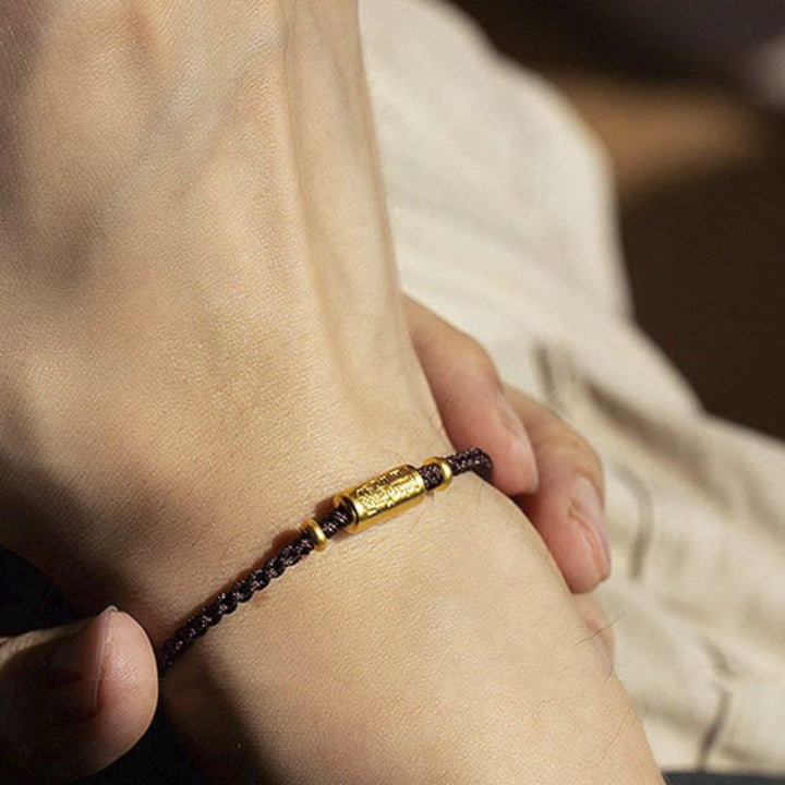 Bracelet porte-bonheur en or 999 Buddha Stones , design sculpté, corde tressée solide faite à la main