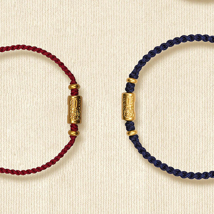 Bracelet porte-bonheur en or 999 Buddha Stones , design sculpté, corde tressée solide faite à la main