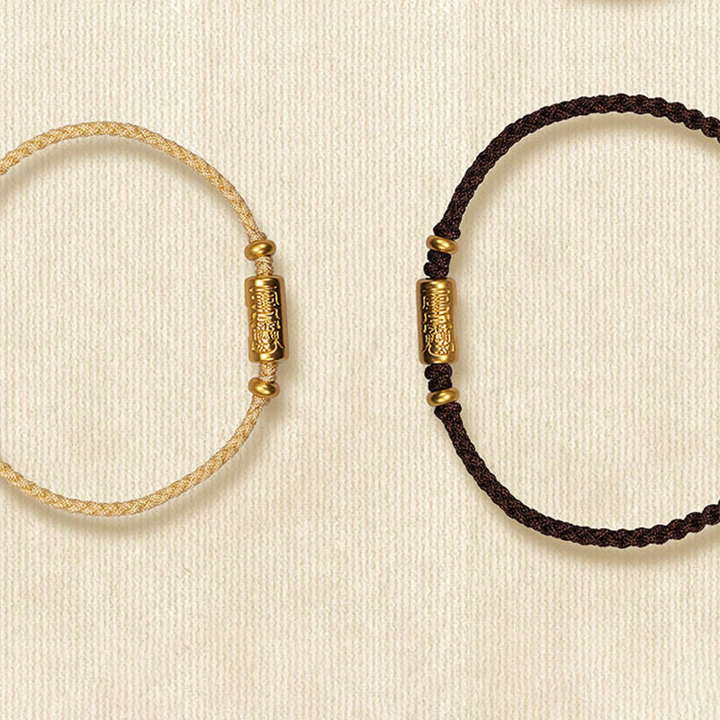 Bracelet porte-bonheur en or 999 Buddha Stones , design sculpté, corde tressée solide faite à la main