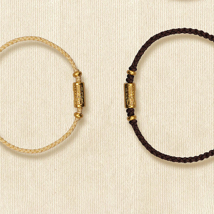 Bracelet porte-bonheur en or 999 Buddha Stones , design sculpté, corde tressée solide faite à la main