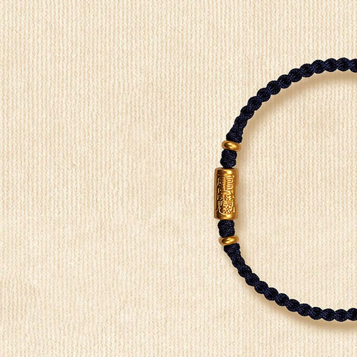 Bracelet porte-bonheur en or 999 Buddha Stones , design sculpté, corde tressée solide faite à la main