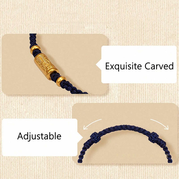 Bracelet porte-bonheur en or 999 Buddha Stones , design sculpté, corde tressée solide faite à la main