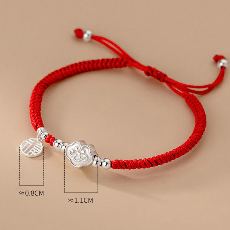 Bracelet en corde tressée fait main en argent sterling 925 avec Buddha Stones Fu et nuages de bon augure