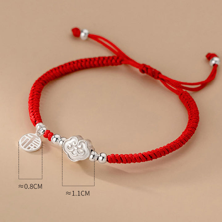 Bracelet en corde tressée fait main en argent sterling 925 avec Buddha Stones Fu et nuages de bon augure