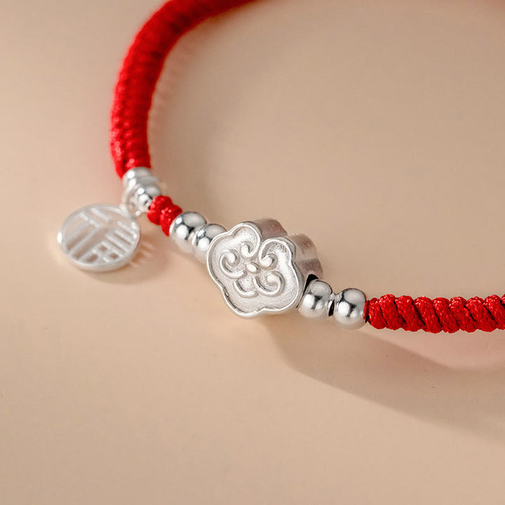 Bracelet en corde tressée fait main en argent sterling 925 avec Buddha Stones Fu et nuages de bon augure