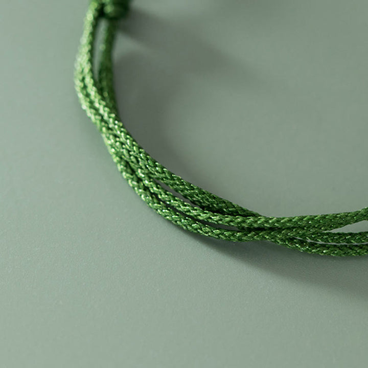 Bracelet en corde verte Buddha Stones faite à la main en argent sterling 999 avec personnage Fu et poignée Ruyi - image 9