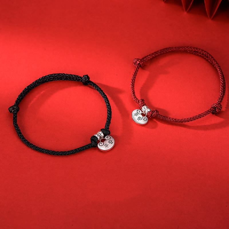 Bracelet en corde tressée fait main en argent sterling 925 avec Buddha Stones, paix et joie, sécurité, souhait, verrouillage, force