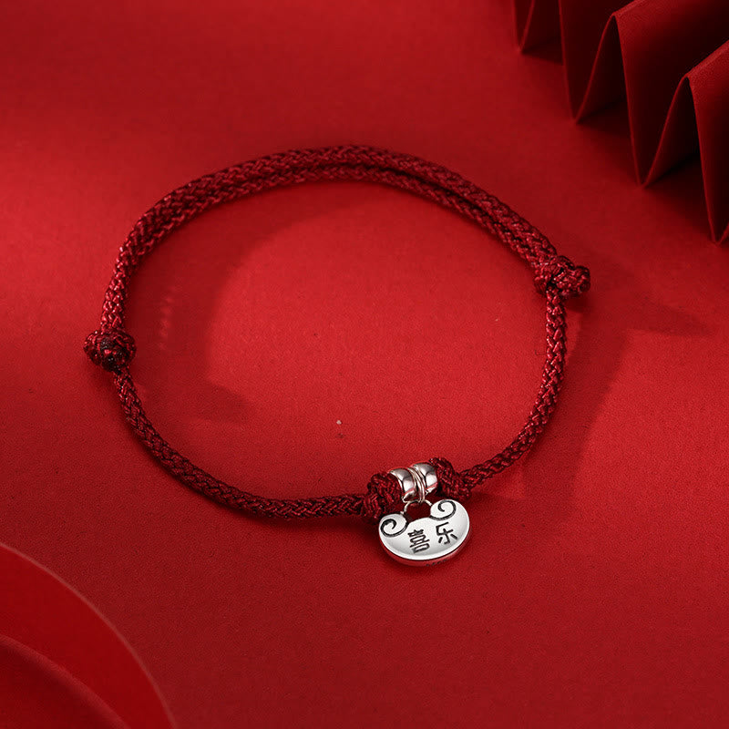 Bracelet en corde tressée fait main en argent sterling 925 avec Buddha Stones, paix et joie, sécurité, souhait, verrouillage, force - Corde rouge (tour de poignet 14-20 cm) - image 0