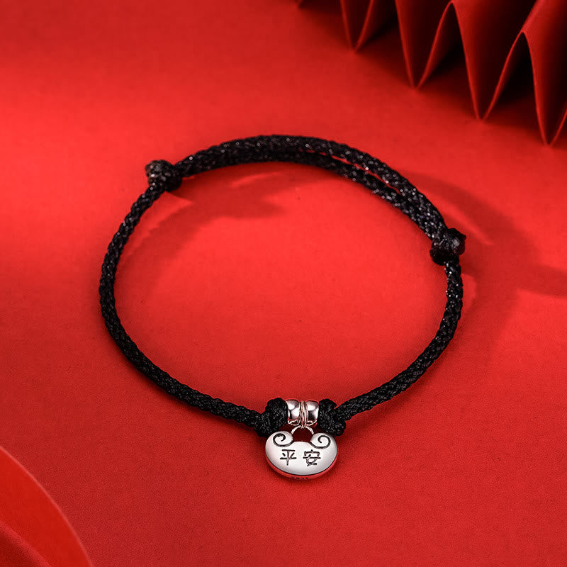 Bracelet en corde tressée fait main en argent sterling 925 avec Buddha Stones, paix et joie, sécurité, souhait, verrouillage, force - Corde noire (tour de poignet 14-20 cm) - image 6