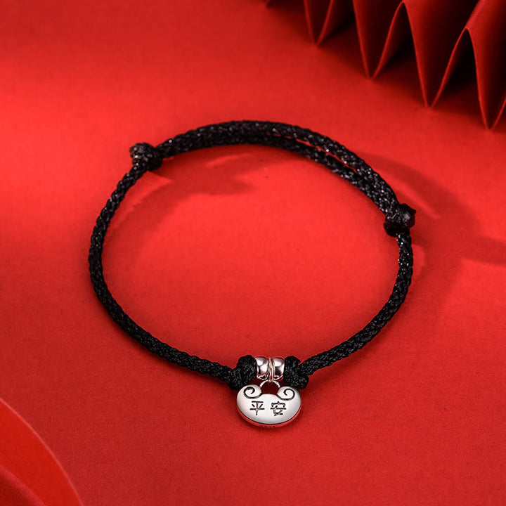 Bracelet en corde tressée fait main en argent sterling 925 avec Buddha Stones, paix et joie, sécurité, souhait, verrouillage, force - Corde noire (tour de poignet 14-20 cm) - image 6