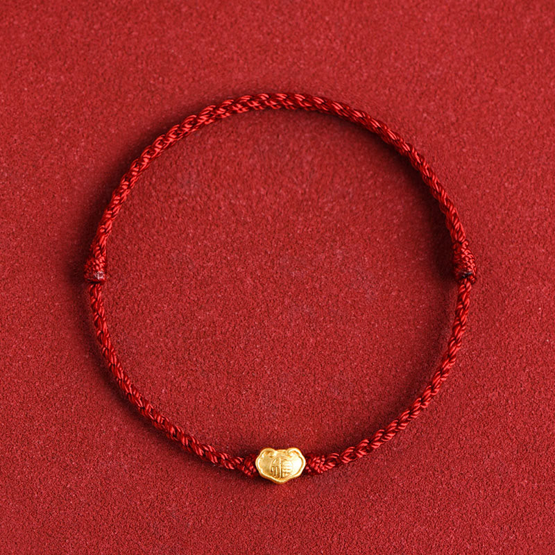 Bracelet en corde fait main avec breloque en forme de serrure chinoise en or 999 avec Buddha Stones et caractère Fu - Rouge foncé - Version bébé adaptée aux enfants de 0 à 4 ans (tour de poignet 12-18 cm) - image 11