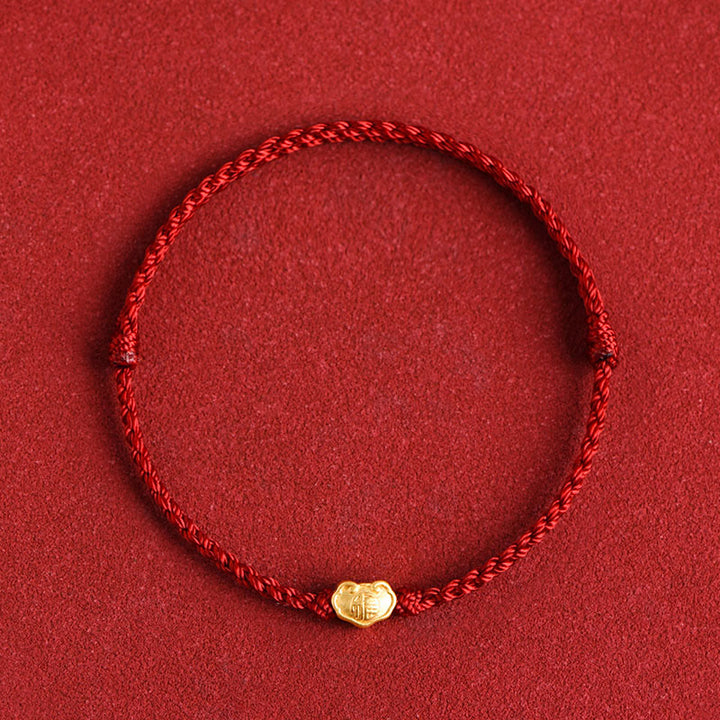 Bracelet en corde fait main avec breloque en forme de serrure chinoise en or 999 avec Buddha Stones et caractère Fu - Rouge foncé - Version bébé adaptée aux enfants de 0 à 4 ans (tour de poignet de 12 à 18 cm) - image 12