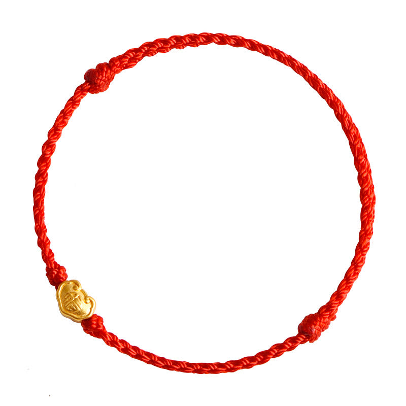 Bracelet en corde fait main avec breloque en forme de serrure chinoise en or 999 avec Buddha Stones et caractère Fu - image 11