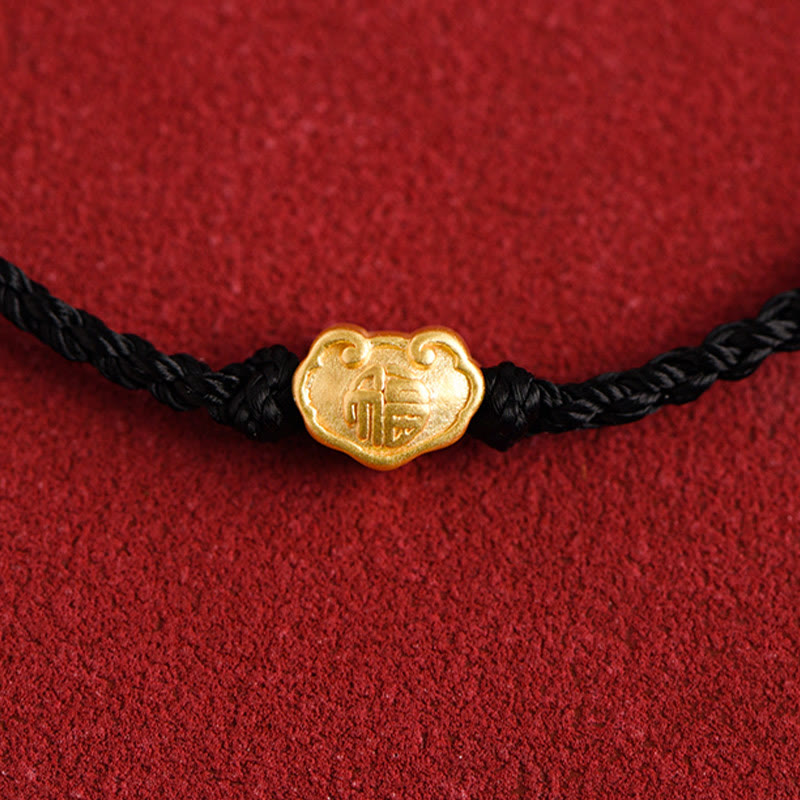 Bracelet en corde fait main avec breloque en forme de serrure chinoise en or 999 avec Buddha Stones et caractère Fu - image 20