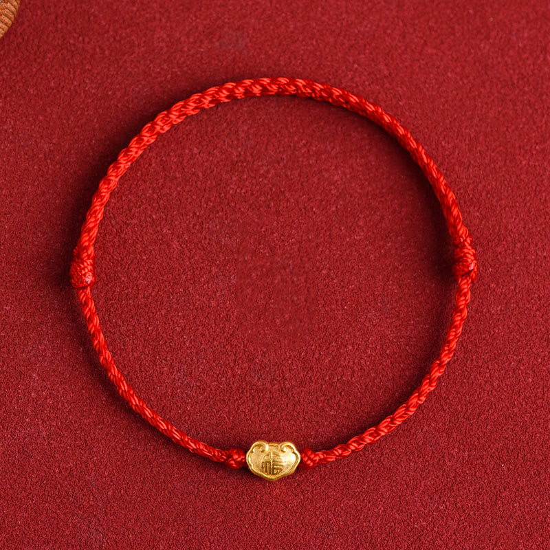 Bracelet en corde fait main avec breloque en forme de serrure chinoise en or 999 avec Buddha Stones et caractère Fu - image 9