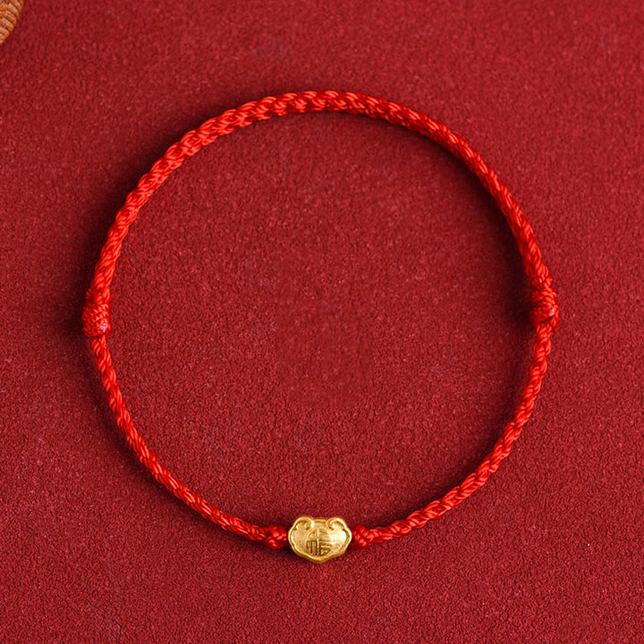 Bracelet en corde fait main avec breloque en forme de serrure chinoise en or 999 avec Buddha Stones et caractère Fu - image 9