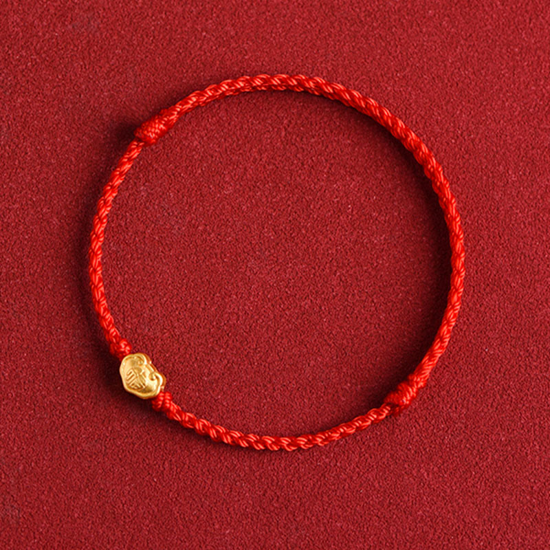 Bracelet en corde fait main avec breloque en forme de serrure chinoise en or 999 avec Buddha Stones et caractère Fu - image 10