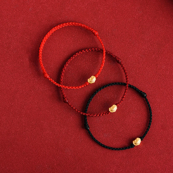 Bracelet en corde fait main avec breloque en forme de serrure chinoise en or 999 avec Buddha Stones et caractère Fu - image 1