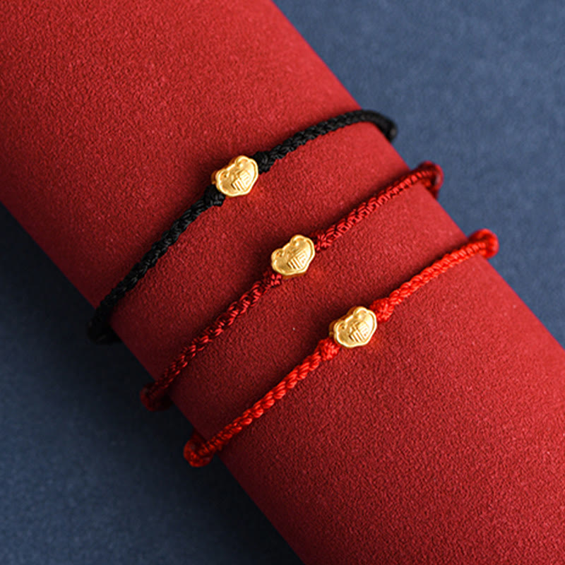 Bracelet en corde fait main avec breloque en forme de serrure chinoise en or 999 avec Buddha Stones et caractère Fu - image 3