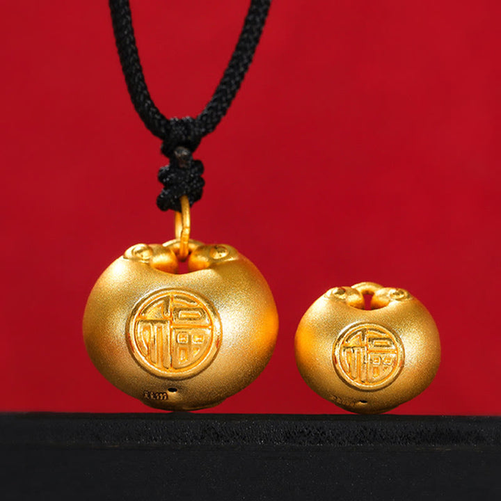Collier pendentif en corde porte-bonheur avec motif de verrouillage de souhait en or 999 Buddha Stones