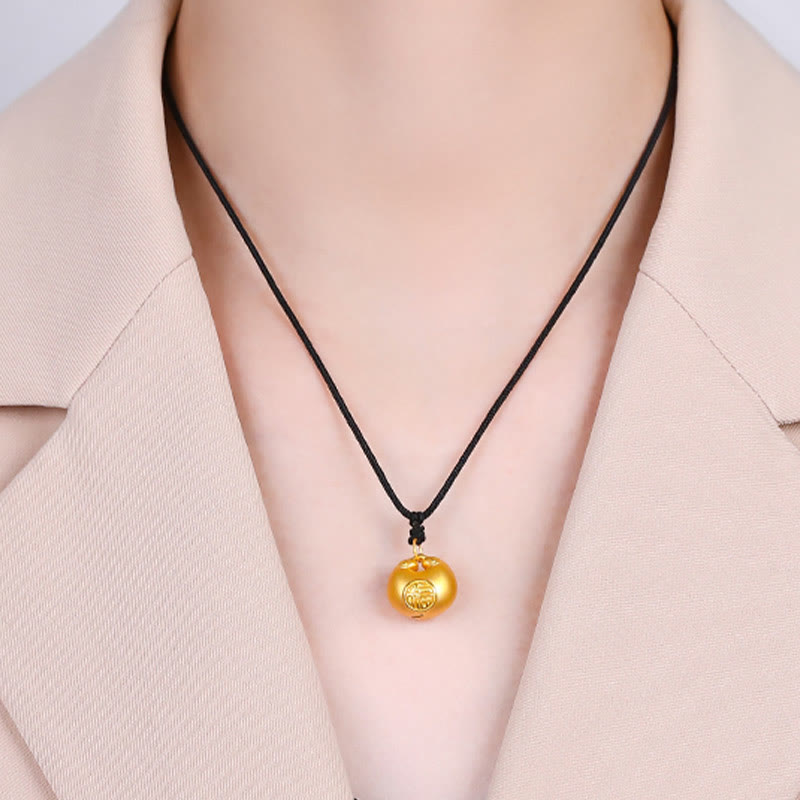 Collier pendentif en corde porte-bonheur avec motif de verrouillage de souhait en or 999 Buddha Stones