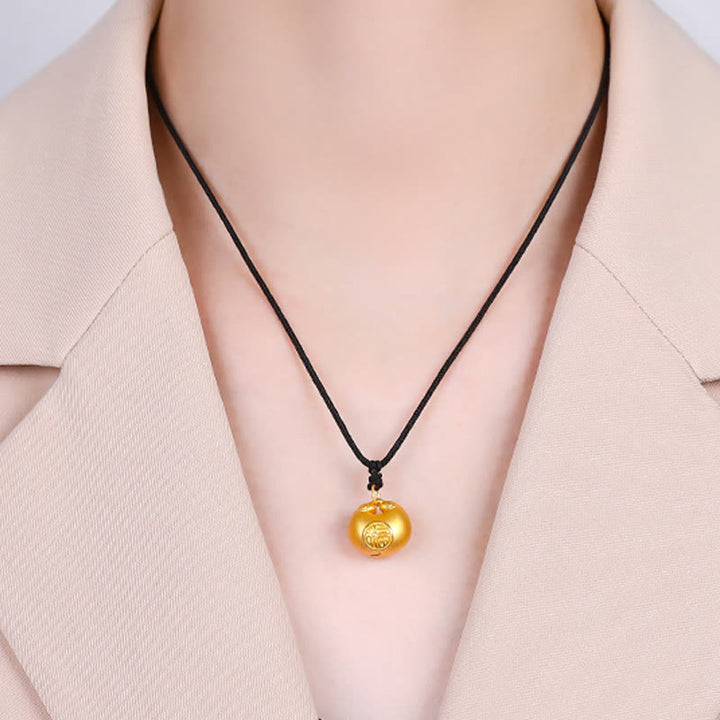 Collier pendentif en corde porte-bonheur avec motif de verrouillage de souhait en or 999 Buddha Stones