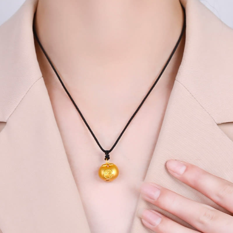 Collier pendentif en corde porte-bonheur avec motif de verrouillage de souhait en or 999 Buddha Stones