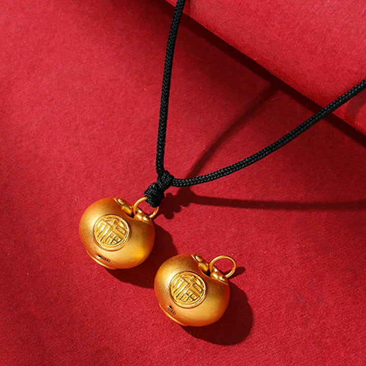 Collier pendentif en corde porte-bonheur avec motif de verrouillage de souhait en or 999 Buddha Stones