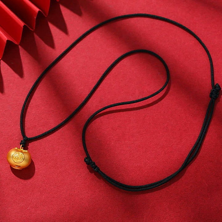 Collier pendentif en corde porte-bonheur avec motif de verrouillage de souhait en or 999 Buddha Stones