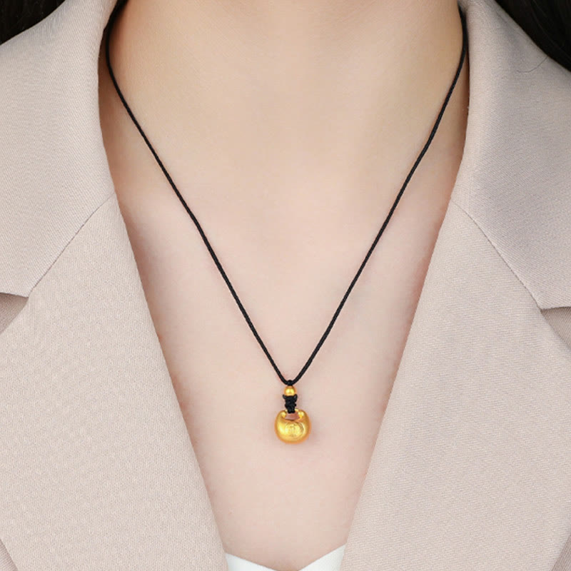 Collier pendentif en corde porte-bonheur avec motif de verrouillage de souhait en or 999 Buddha Stones