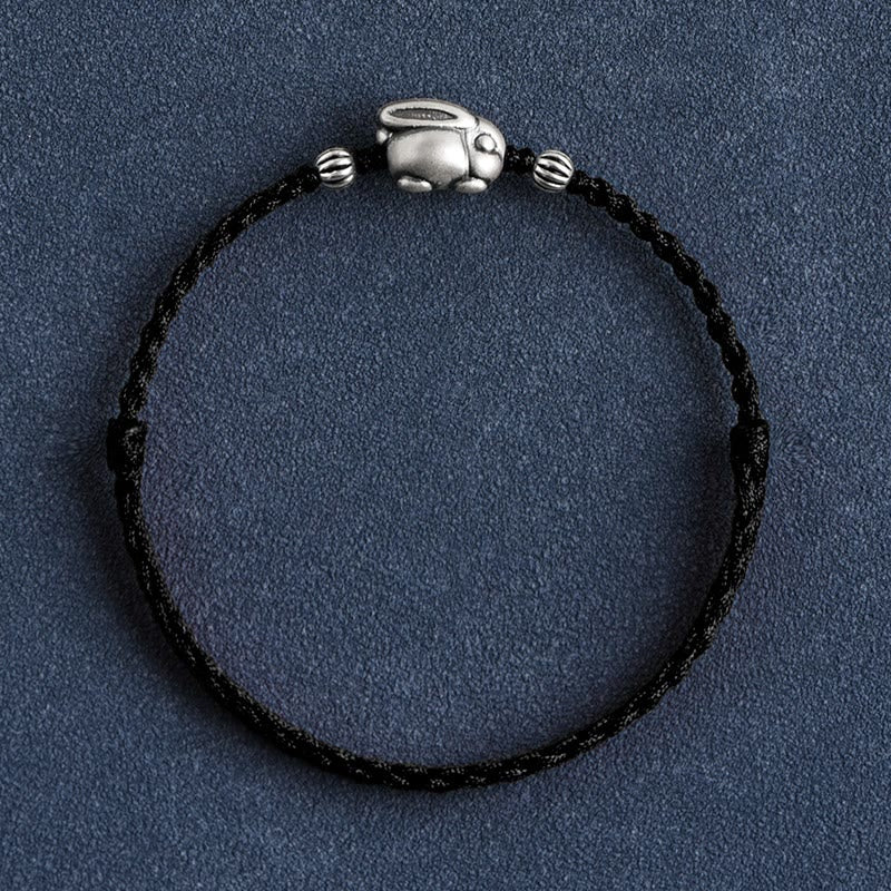 Bracelet de cheville porte-bonheur en argent sterling 999 fait à la main avec Buddha Stones - Grand bracelet de cheville en forme de lapin (circonférence 18-30 cm) - Noir - image 22