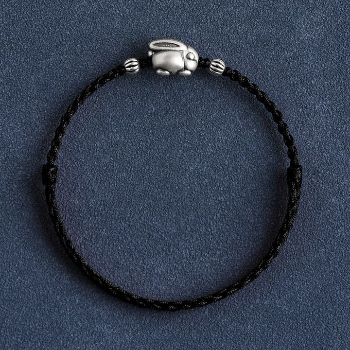 Bracelet de cheville porte-bonheur en argent sterling 999 fait à la main avec Buddha Stones - Grand bracelet de cheville en forme de lapin (circonférence 18-30 cm) - Noir - image 22