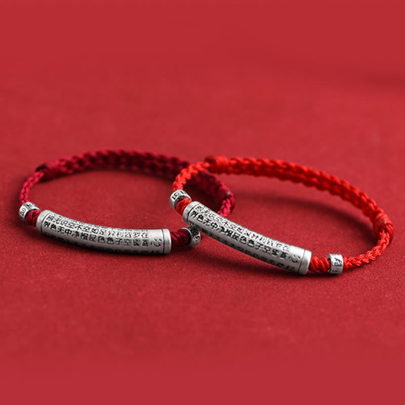 Bracelet de cheville en corde porte-bonheur sculpté en argent sterling 999 fait à la main avec Buddha Stones Om Mani Padme Hum Heart Sutra